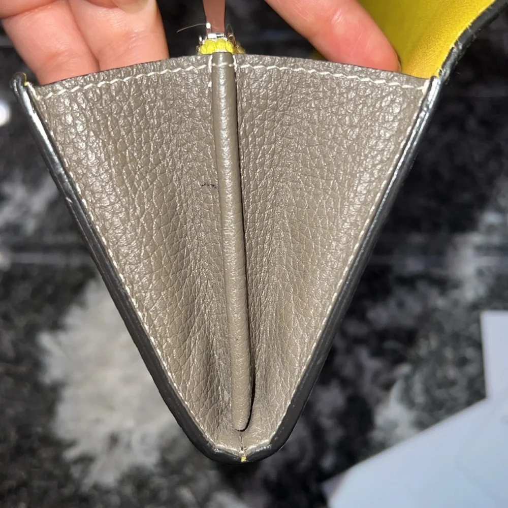 Authentic CELINE Calfskin Leather Souris Gray Yellow Large Flap Long Wallet - Picture 14 of 16